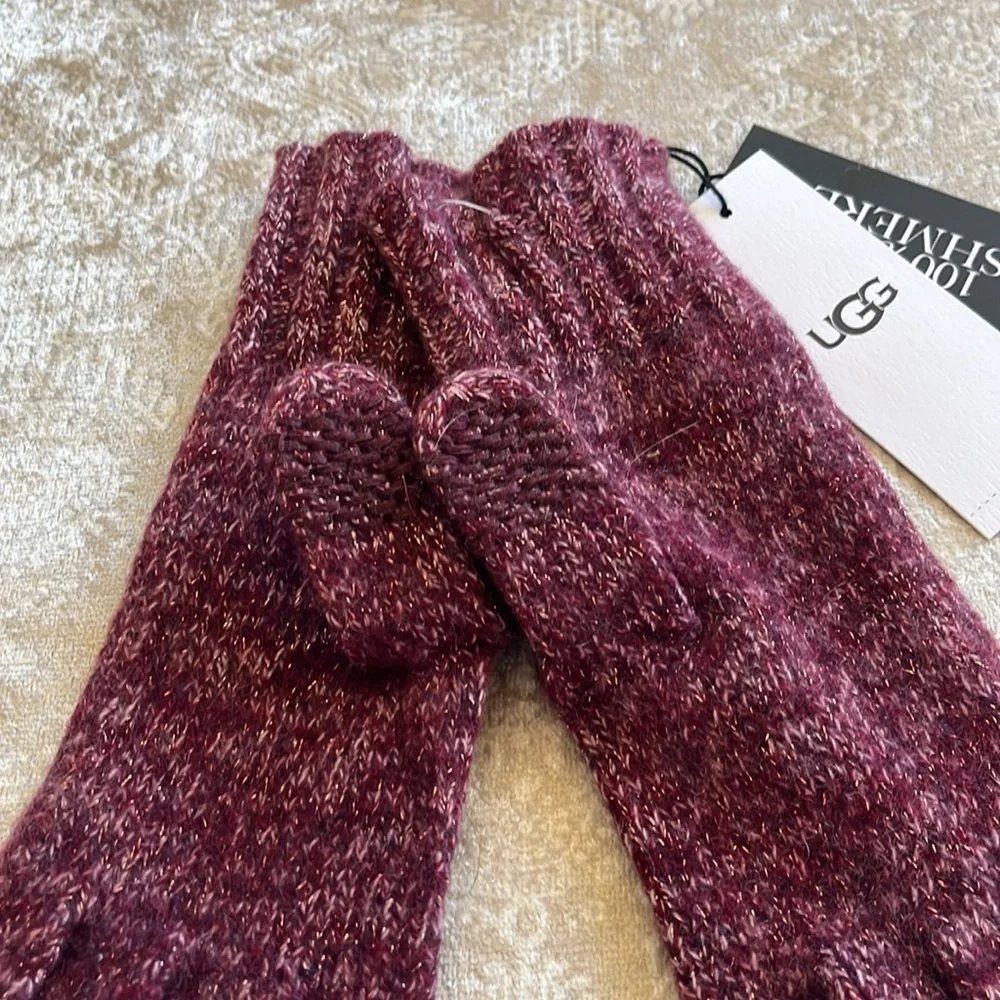 Brand New UGG Cashmere Pippa Rib Knit Gloves Metallic Shimmer Touchscreen